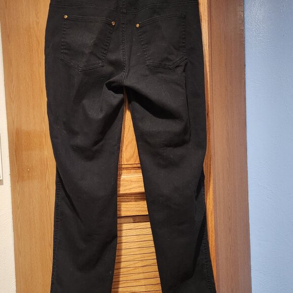 IMAN Women's Gold Buttons Pants Size M Solid Black Straight Leg Stretch Jeans - Picture 9 of 9